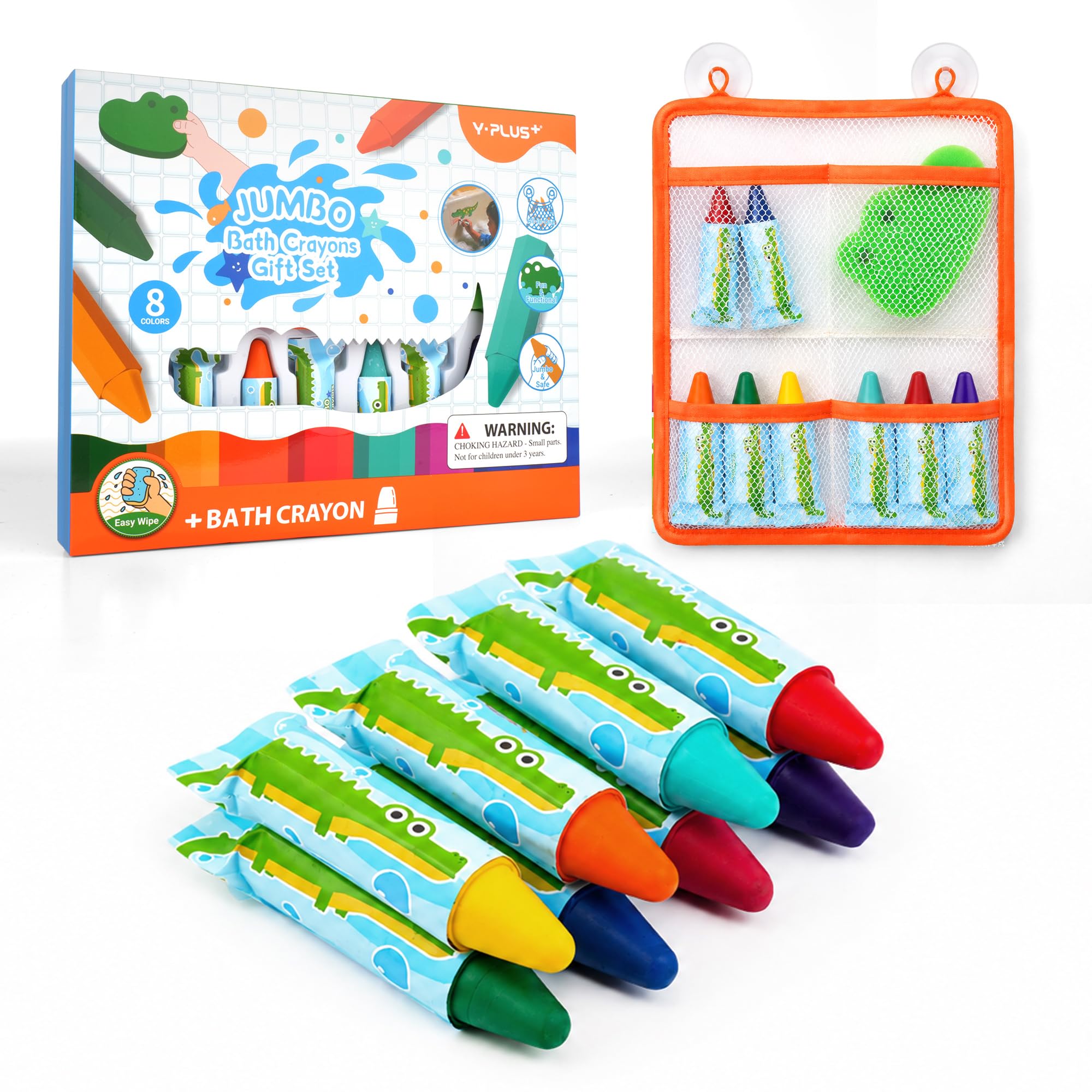 YPLUS Jumbo Badewannenstifte für Kleinkinder 1-4, 8 Farben Waschbar | Messfrei Waschbar Schimmelresistent Abtropfbeutel Badewannenstifte, Ideales Badespielzeug Geschenk ab 1 Jahr für Kinder