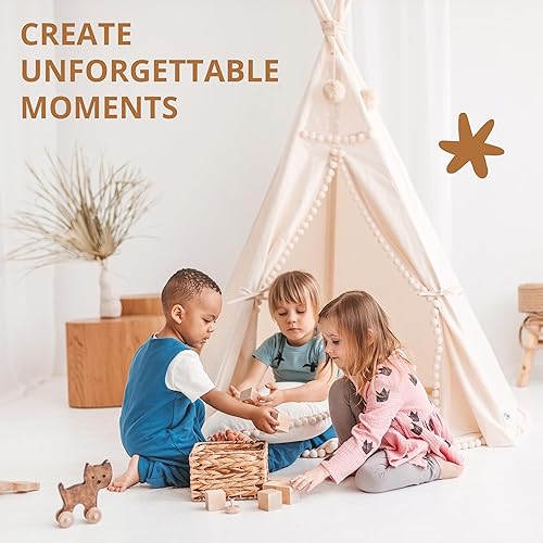 Miniatura 2 de MINICAMP Tienda de campaña tipi original para niños, hecha a mano de lona natural y casa de juegos de madera para niños y niños, tienda de campaña