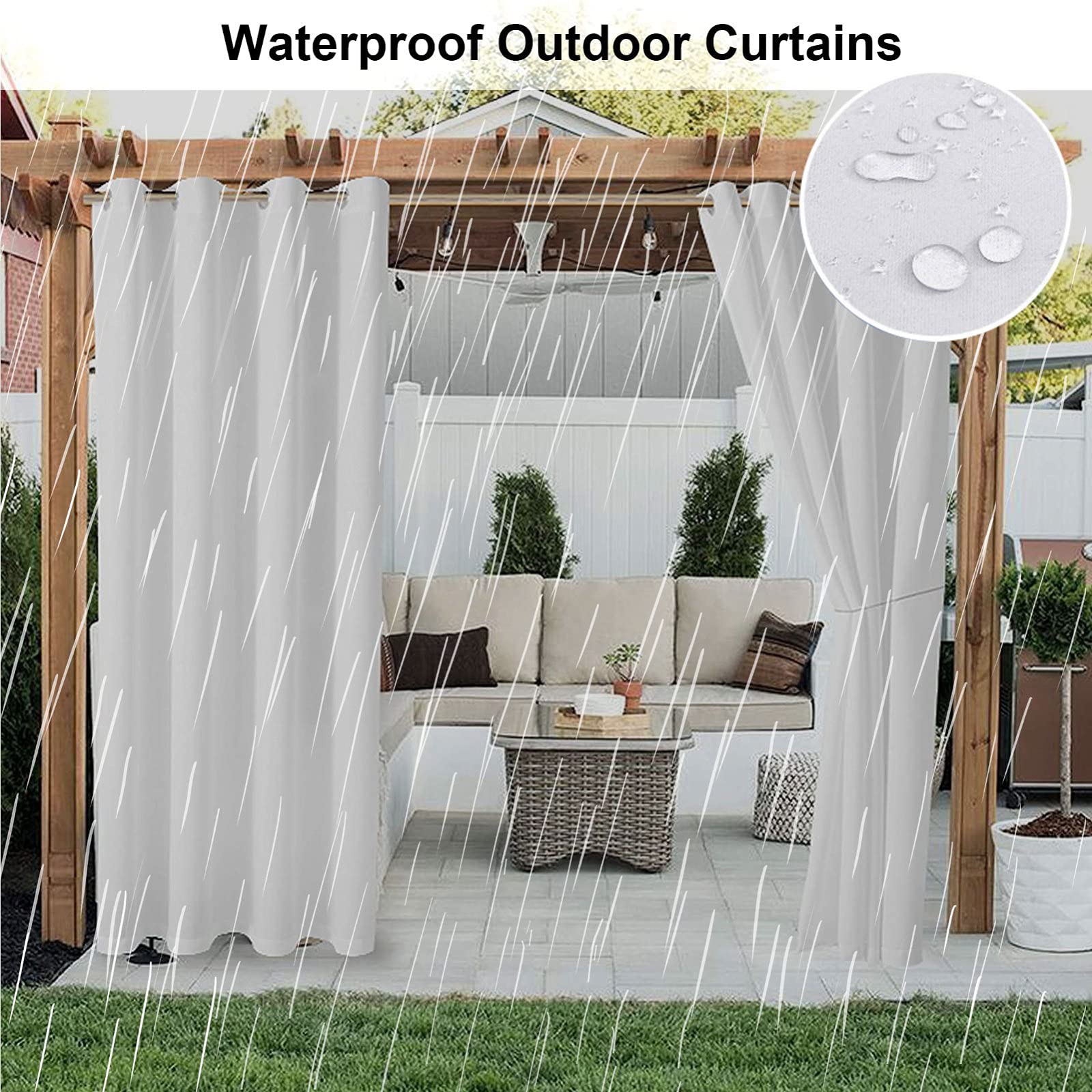 RDJSHOP Outdoor Vorhänge, Wasserdicht Verdunkelungsvorhang mit Ösen, Outdoor Vorhänge mit UV Schutz Wasserabweisend Blickdicht für Pavilion Balkon Garten Schlafzimmer,1 Stück,White-213x183cm
