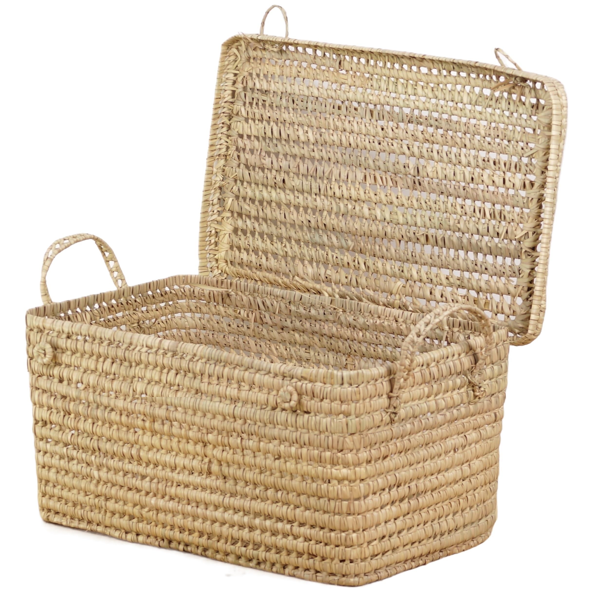 Coffre de rangement en osier naturel tressé 60cm, avec couvercle de fermeture, idéal rangement à jouets, Malle à Jouets, Idéal Enfants et Bébé, Artisanal