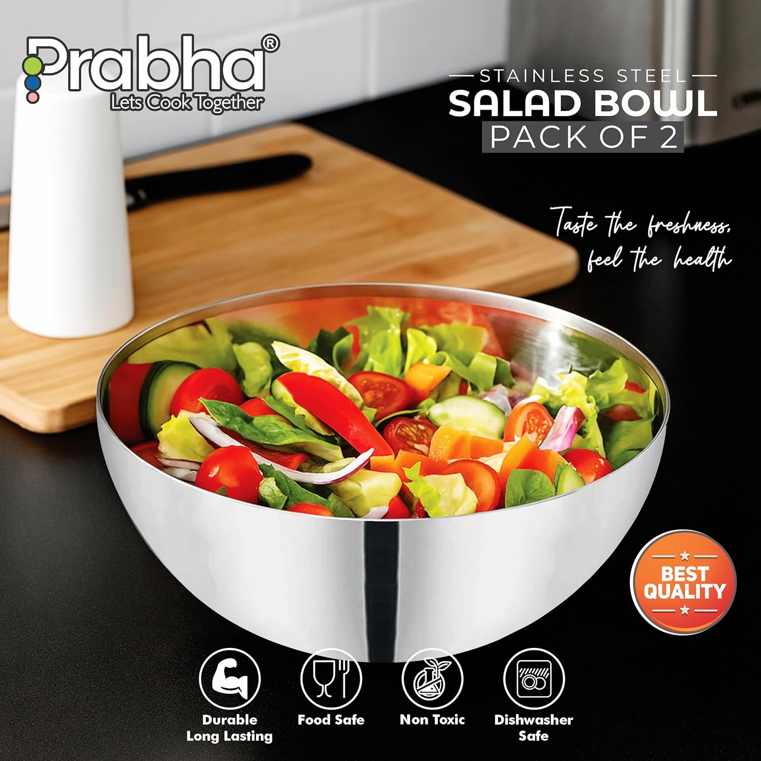 Stainless Steel Mixing Bowl 24cm Pack of 2 | High Grade Fruit Salad Bowl 3800ml | Mixing Bowls for Kitchen Mixing Cup/Bowls for Baking