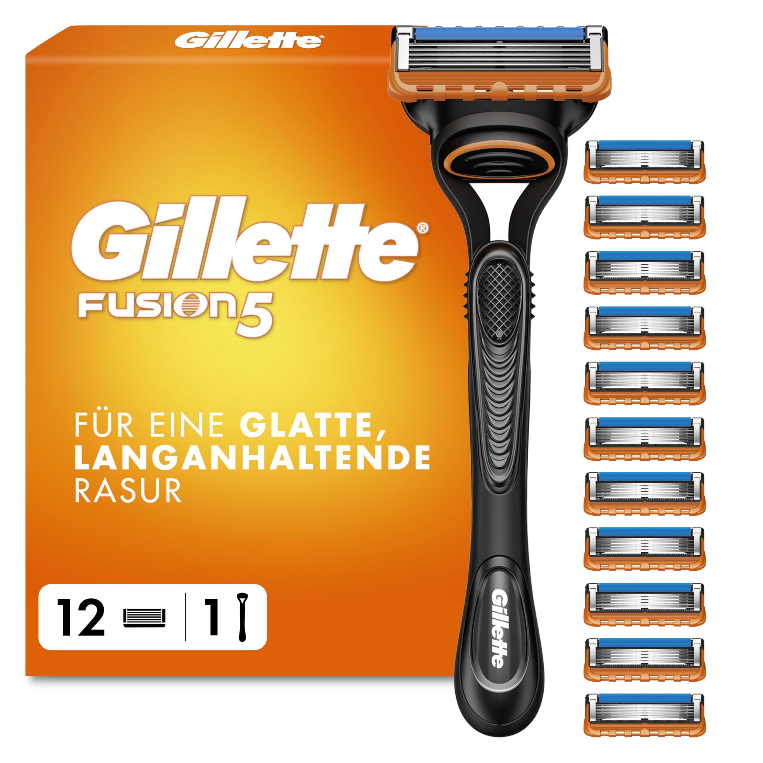 Gillette Fusion5 Rasierer für Männer — Inkl. 1 Gillette Nassrasierer, 12 Ersatzklingen mit Gleitstreifen für ein Sanftes Gleiten und 5 Klingen für eine Gründliche, Langanhaltende Rasur