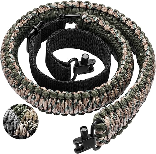 CVLIFE Eslinga para rifle 550 Paracord de 2 puntos con correa giratoria de tres cerraduras para caza y exteriores