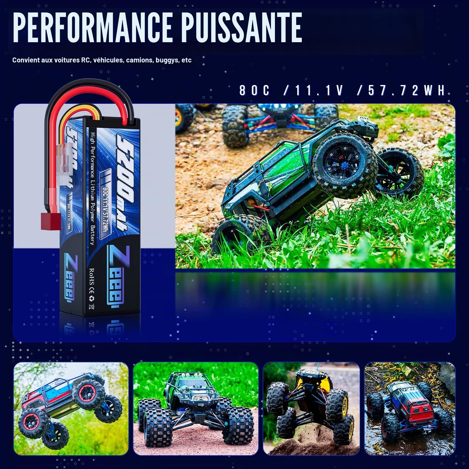 Zeee 3S Lipo Batterie 5200mAh 11,1V 80C Hardcase avec connecteur T(2 pcs)