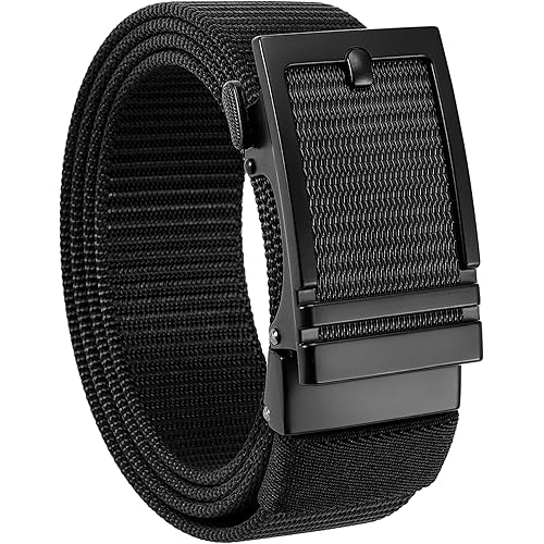 CHAOREN Nylon Ratchet Belts for Men - Casual Golf Web Belt Men 1 3/8" - Automatic Adjustable Buckle Fit Jeans