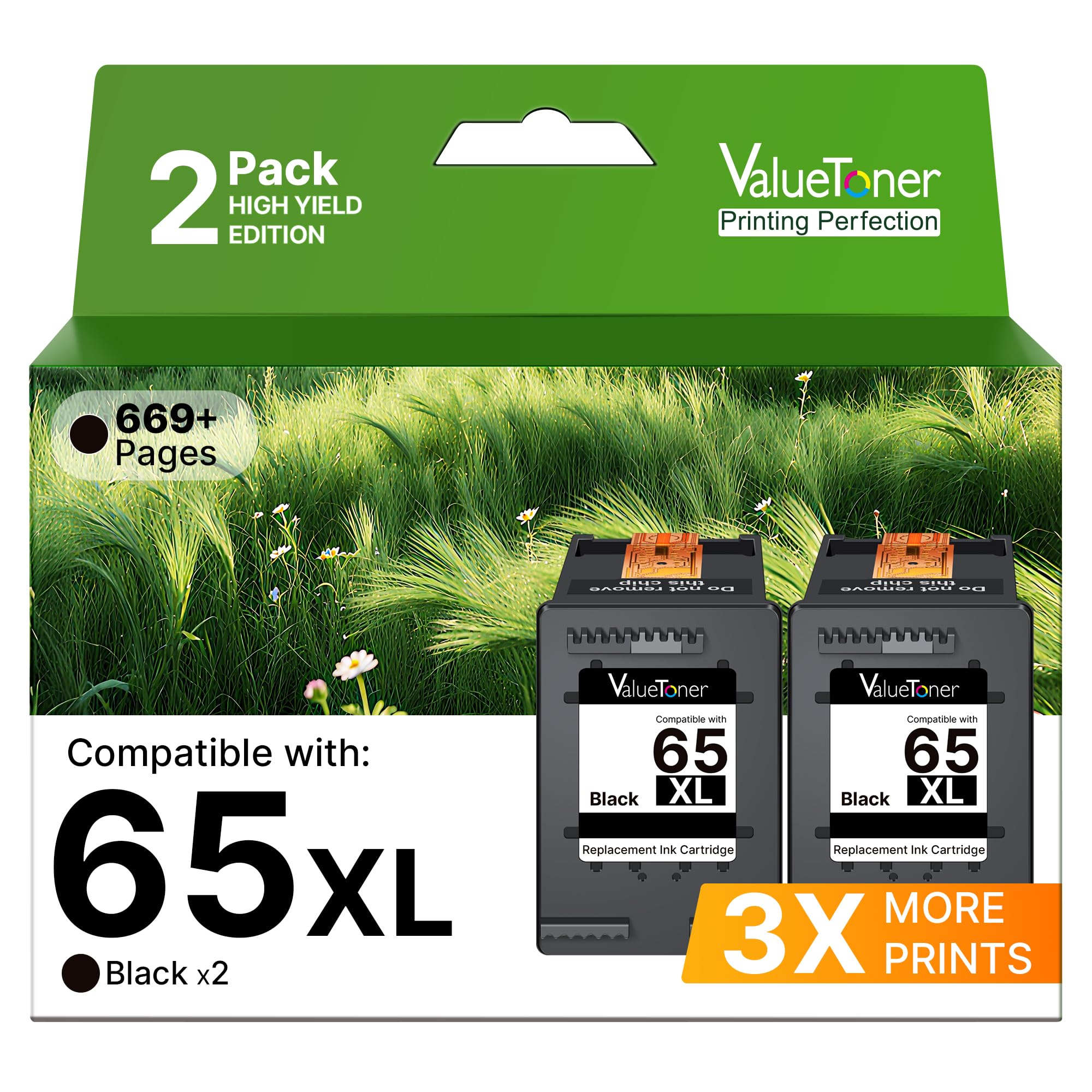 Valuetoner Remanufactured Ink Cartridges Replacement for HP 65 Black Ink Cartridge 65XL 65 XL High Yield Work for Envy 5055 5052 5058 DeskJet 3755 2655 3720 3722 3723 3752 3758 2652 2624 (2 Black)