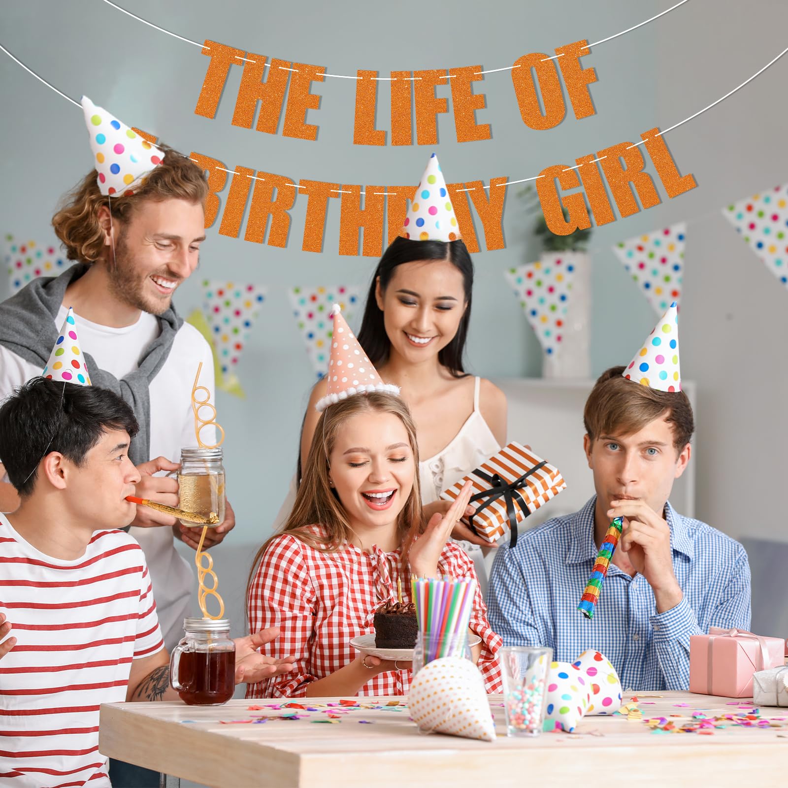 Lot De 2 Banderoles D'anniversaire Orange 'Life Of A Showgirl' - Décoration De Fête En Papier Indéchirable - Pour Intérieur Et Extérieur