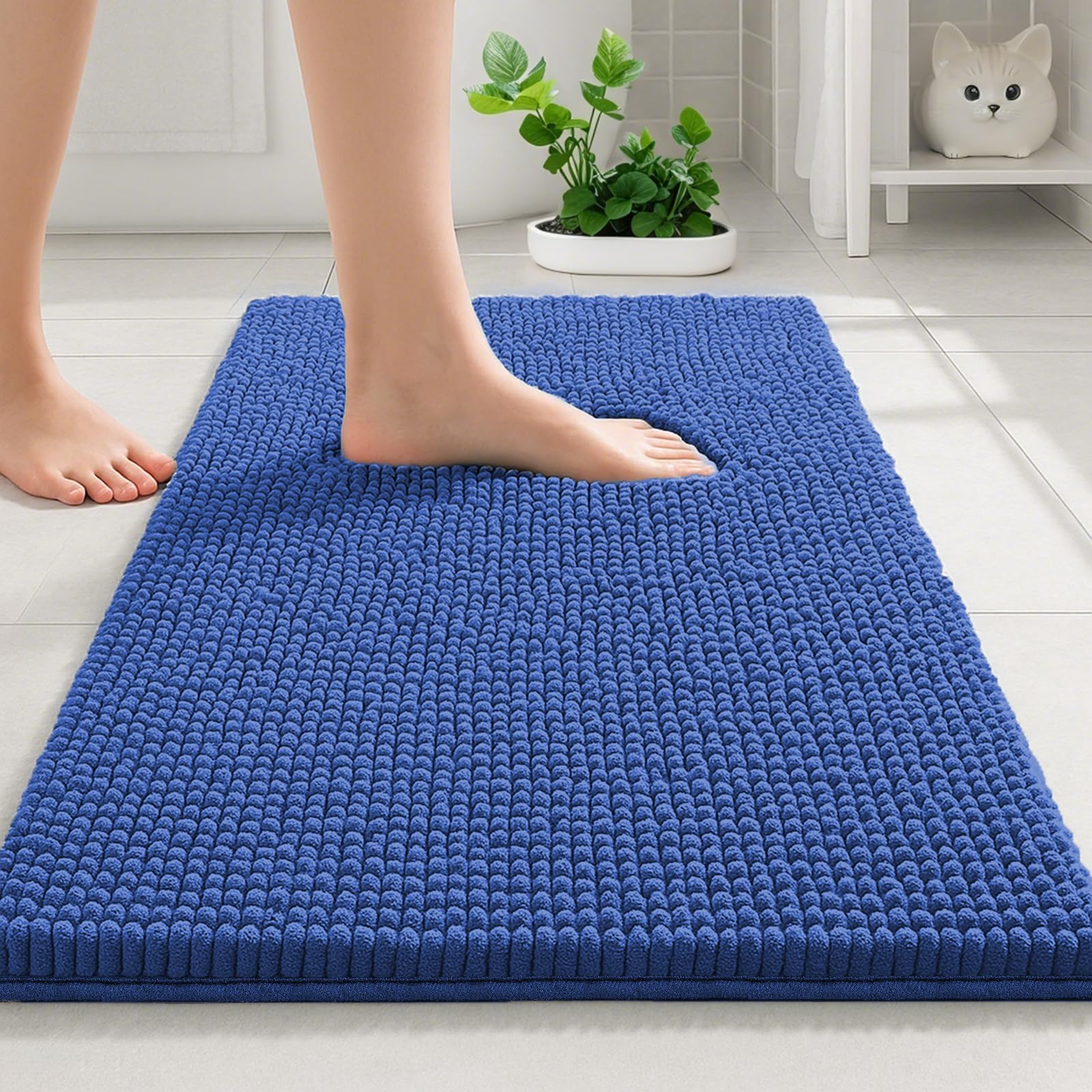 DTXDTech Bathroom Mat, Non Slip Bathroom Mat Sets 3 Piece, Chenille 20 * 32inch, 16 * 24inch Bath Rug and 20 * 20inch U Shape Toilet Rug, Soft and Absorbent(Denim Blue) - Image 2