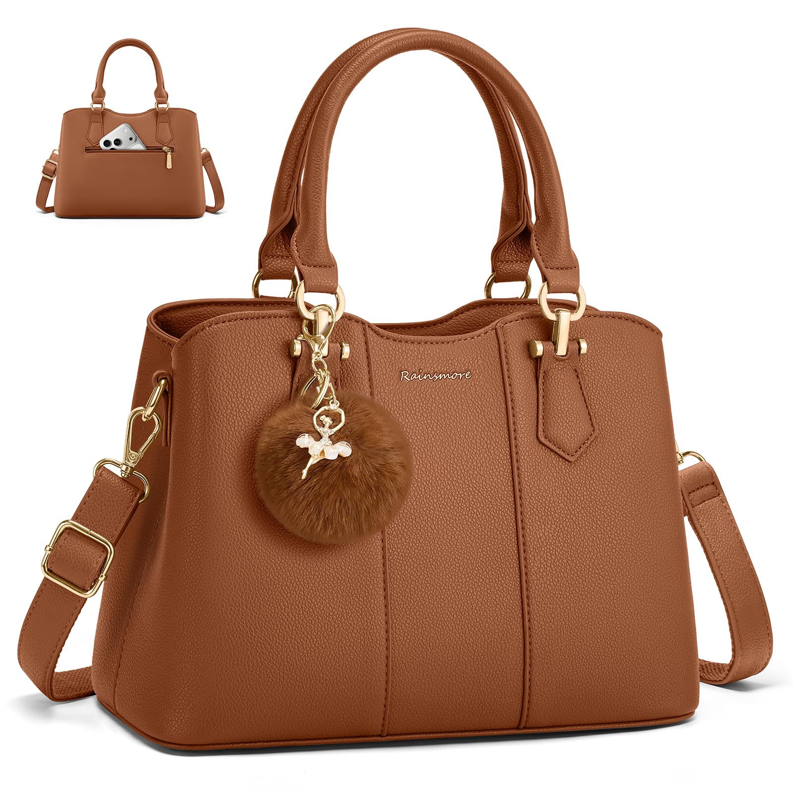 RAINSMORE Bolso de Mano Mujer, Bolso Mujer de Piel PU para Universitarias, Trabajo, Uso Diario, Bolso Bandolera Medianos