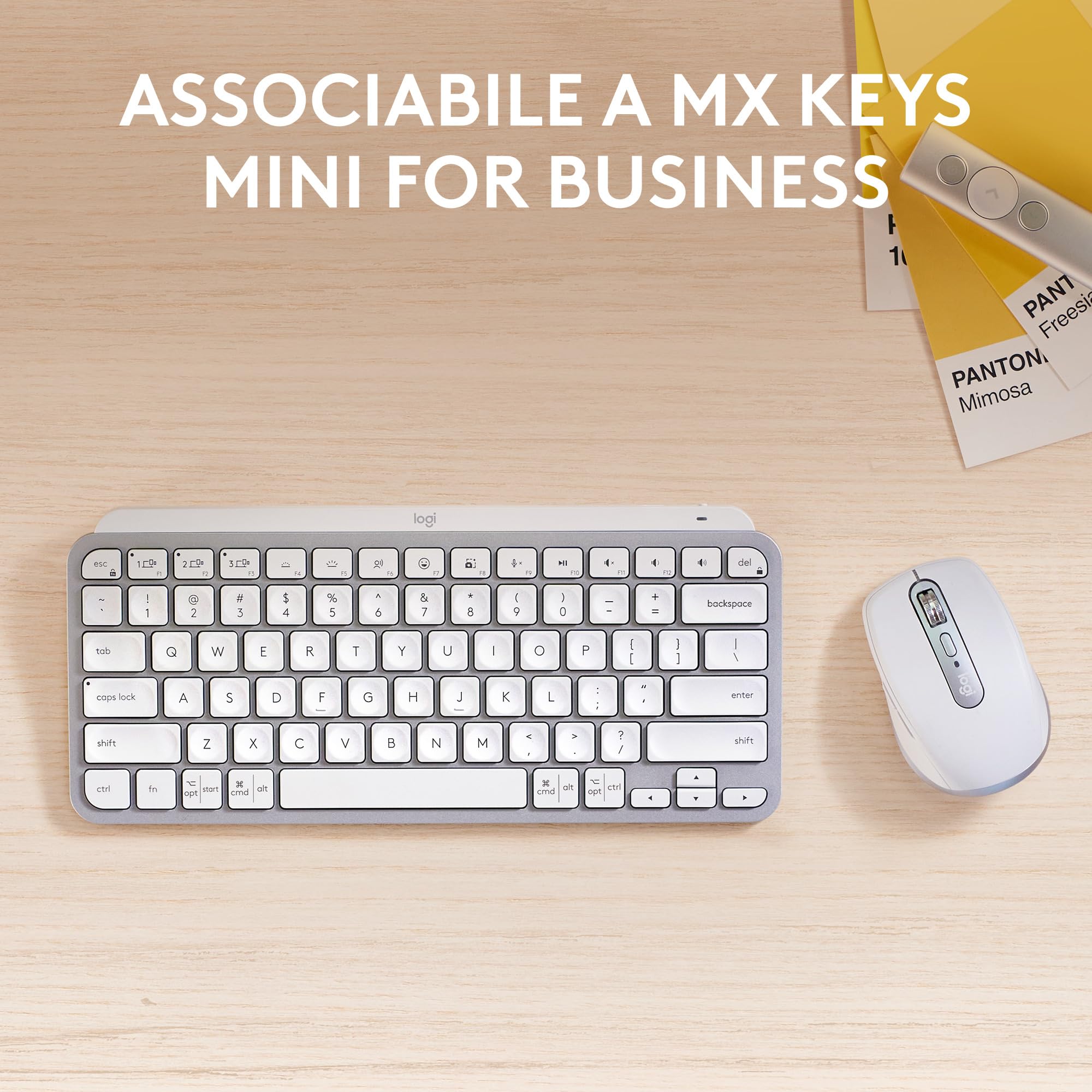 Logitech MX Anywhere 3S for Business - Mouse senza fili per professionisti | Windows/Mac/Chrome/Linux, Bluetooth, clic silenzioso, sicurezza Logi Bolt, compatto, 8K DPI, scorrimento MagSpeed - Pale Grey