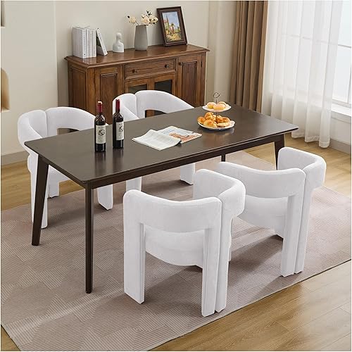 Miniatura 10 de Juego de 4 sillas de comedor modernas de barril, silla de comedor tapizada en lino con patas de madera, sillas decorativas con brazos, cómodas