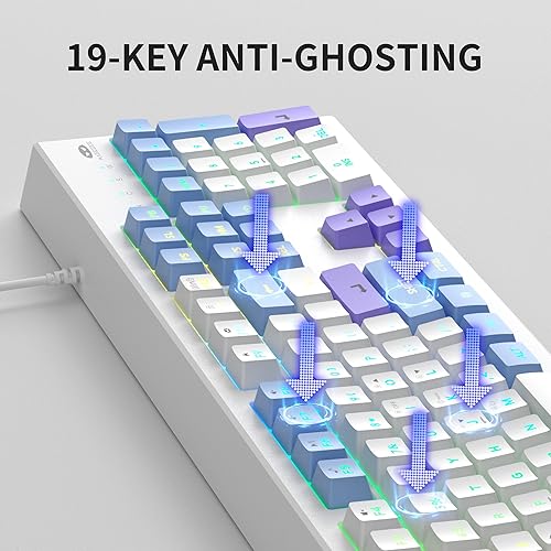 Miniatura 4 de MageGee Teclados cremosos, teclado clásico K2 con cable RGB retroiluminado 104 teclas, teclado ergonómico impermeable, teclados de PC para