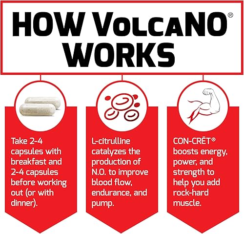 Miniatura 5 de FORCE FACTOR Volcano - Suplemento de refuerzo de óxido nítrico para hombres con creatina y L-citrulina para ayudar a aumentar el óxido nítrico,