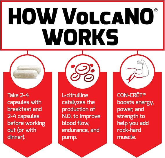 Force Factor Volcano Pre-Workout Nitric Oxide Booster Supplement for Men | with Creatine and L-Citrulline to Help Boost Nitric Oxide, Energy, Build Muscle & Improve Blood Flow, 360 Capsules