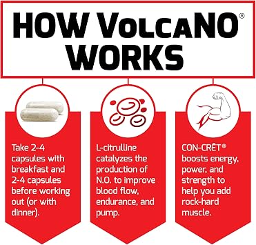Force Factor Volcano Pre-Workout Nitric Oxide Booster Supplement for Men | with Creatine and L-Citrulline to Help Boost Nitric Oxide, Energy, Build Muscle & Improve Blood Flow, 360 Capsules