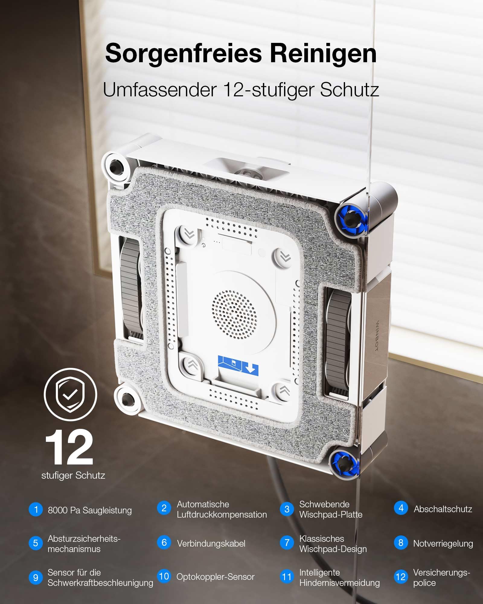 ECOVACS WINBOT W3 OMNI Fensterputzroboter mit Multifunktionsstation, Automatische Reinigung der W... Ansicht 8