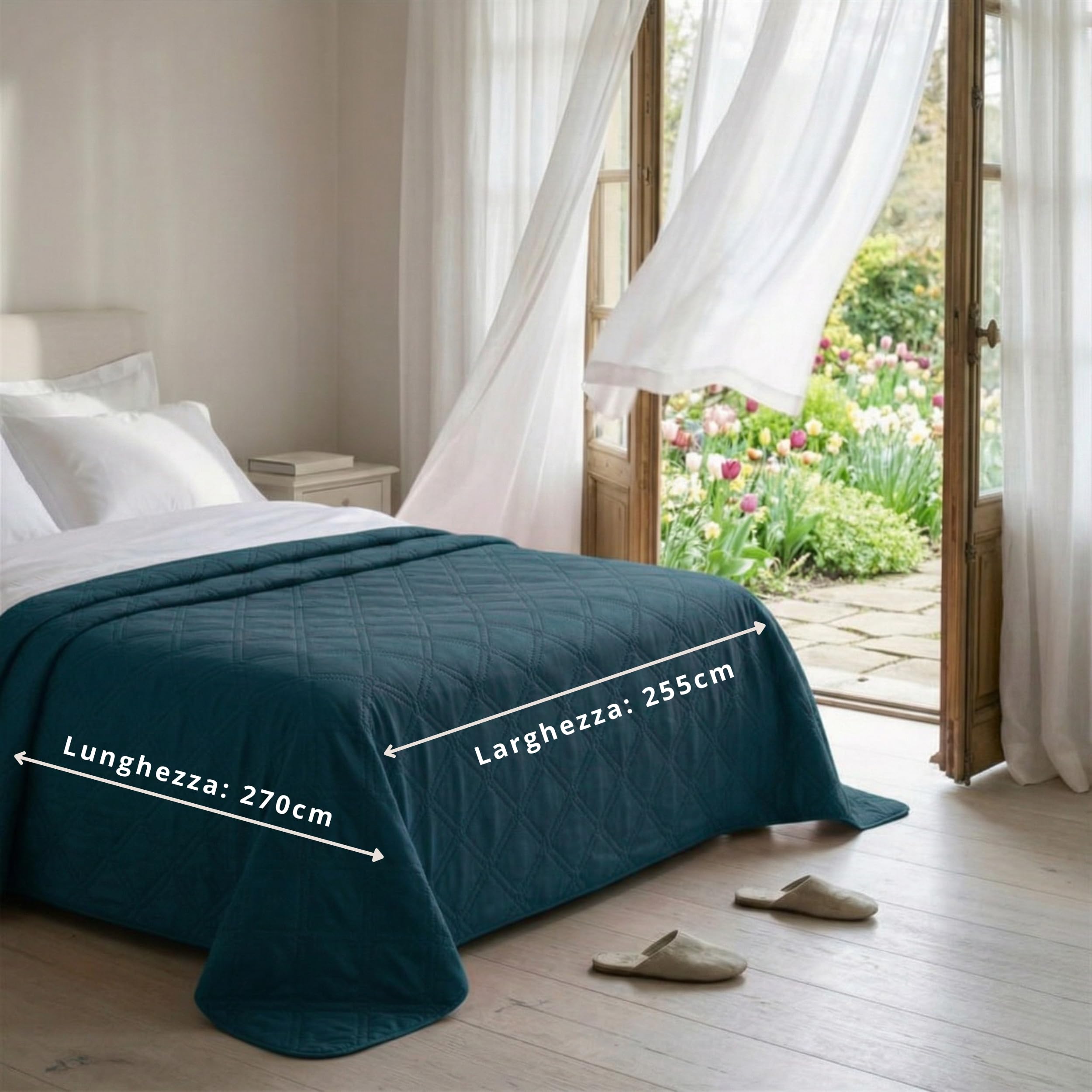 o-day Renato Balestra Spring Double Quilt, Made in Italy, Made in Italy, Soft Polyester, Solid Colour Summer Double Bedspread (Teal, Double 255 x 270) - 4