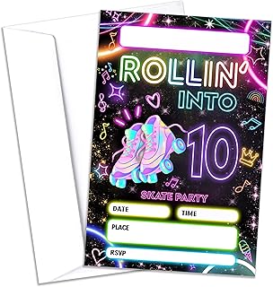 skate.: An Intriguing Concept Takes Off 7 10th Roller Skating Birthday Party Invitations, 20 Pcs Skate Party Invitations with Envelopes, Roller Skate Theme Birthday Invites for Boys Girls, 10th Birthday Party Supplies (4x6 inch)