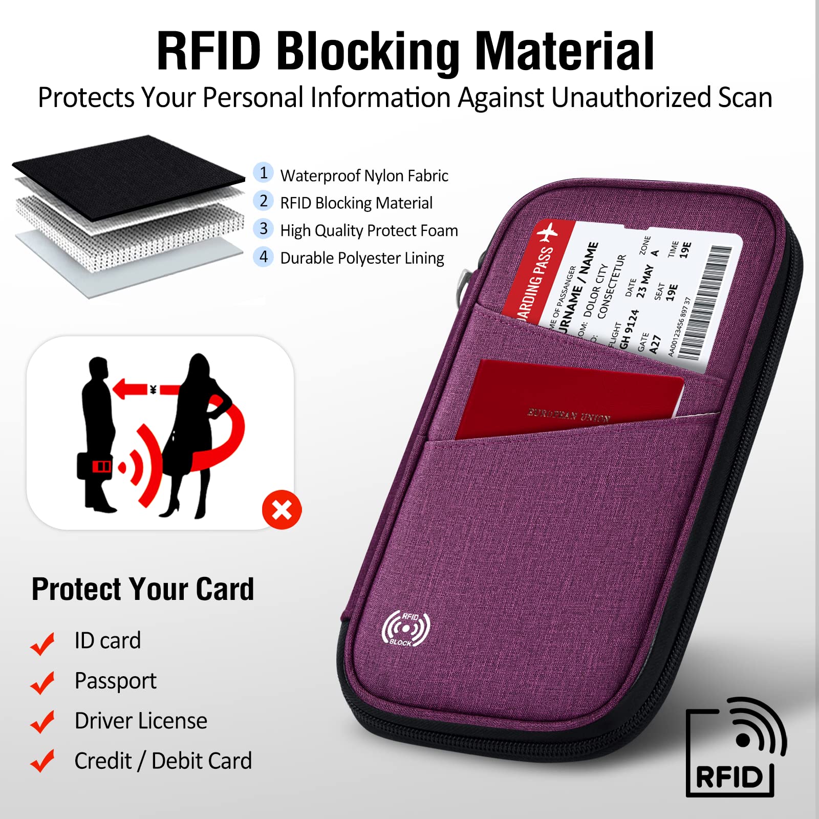 Soporte para pasaporte familiar con bloqueo Rfid, organizador de documentos de viaje, cartera de pasaporte de viaje, soporte múltiple para pasaporte para viajes, soporte de pasaporte familiar 2