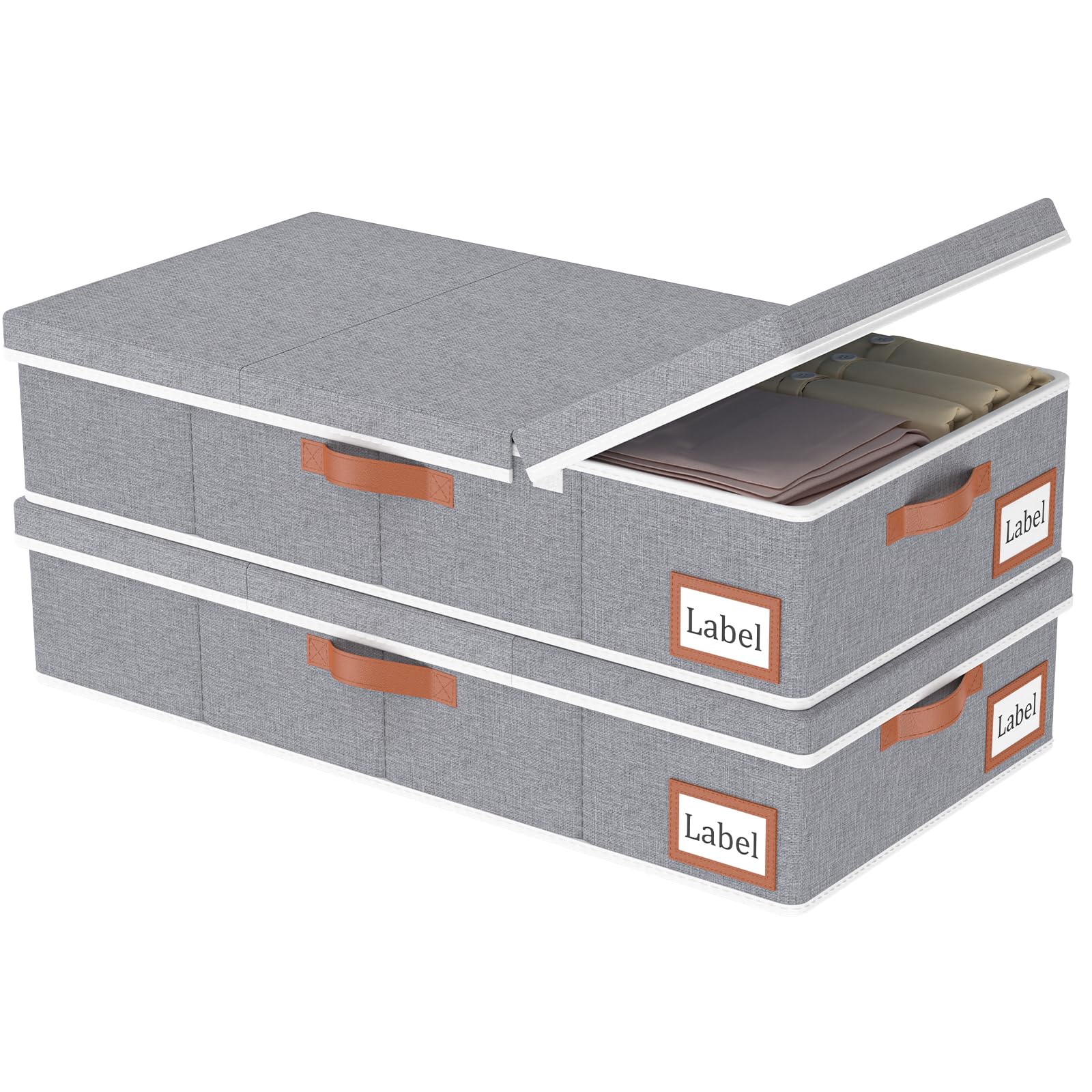 Yawinhe 2 piezas Bolsas Almacenaje Debajo de la Cama, Caja de Almacenamiento Plegable Con Tapa y Manija, Organizadores de Armarios para Ropa, Mantas, Almohadas, 80x40x15cm, Gris