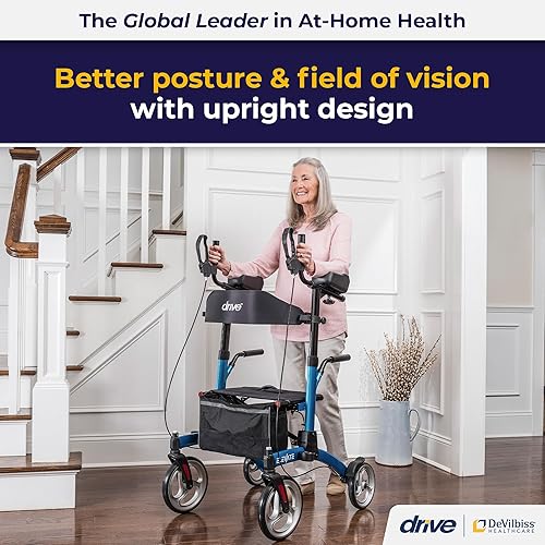 Miniatura 2 de Drive Medical Elevate - Andador vertical con asiento y reposabrazos rodillo de pie con ruedas de 10 pulgadas andador plegable para personas mayores