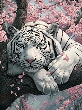 Bimkole DIY 5D Diamond Painting Kit White Tiger Shell Beach Bottle Painting Cherry Blossom Cross Stitch Full Drilled Crystal Rhinestone Embroidery DIY Arts Crafts Home Wall Decor 30x40cm