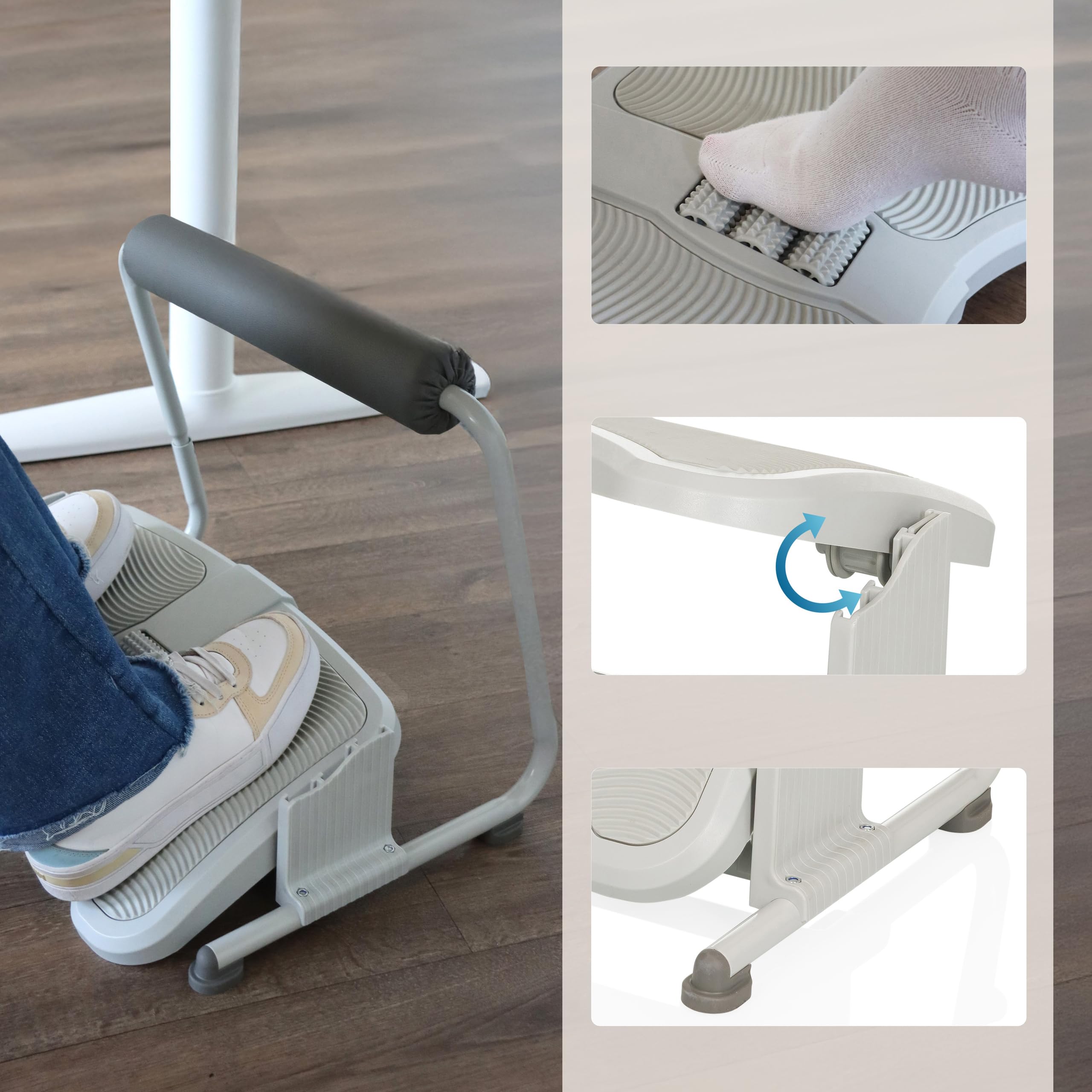 hjh OFFICE Reposapiés con rodillos de masaje PODI FMW Reposapiés acolchado con reposapiés regulable e inclinable, gris claro