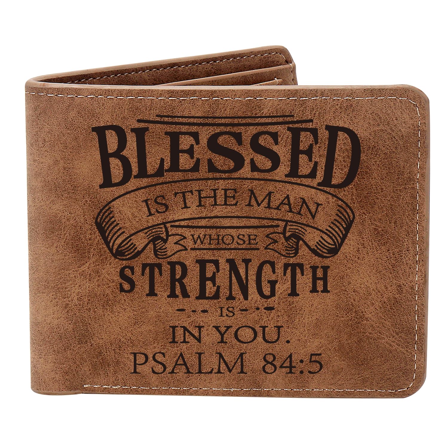 THTCSQ Christian Gifts Leather Wallet Engraved Personalized Leather Wallet Bible Verse Faith Religious Christian Inspirational Gifts (PSALM 84:5)