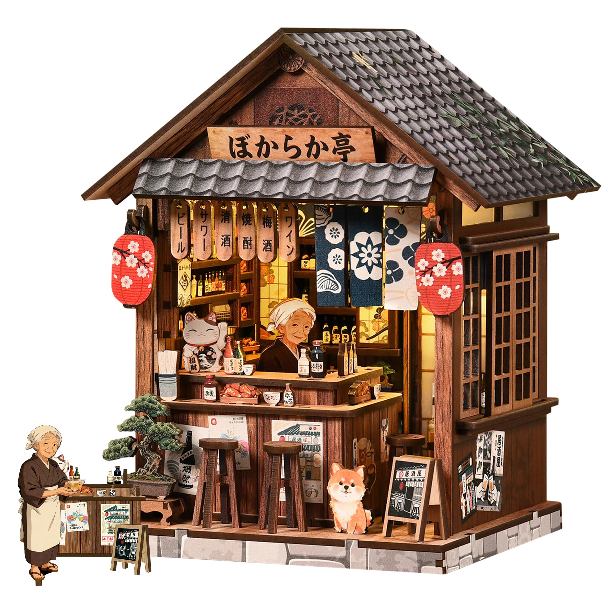 Book Nook Kit Japan, Miniature Doll House Japanese Izakaya, 3D Wooden Puzzle, Booknook Book Shelf Decor, Creative Gift Idea Bookends, Bookcase Decoration for 14 years+ teenagers and adults