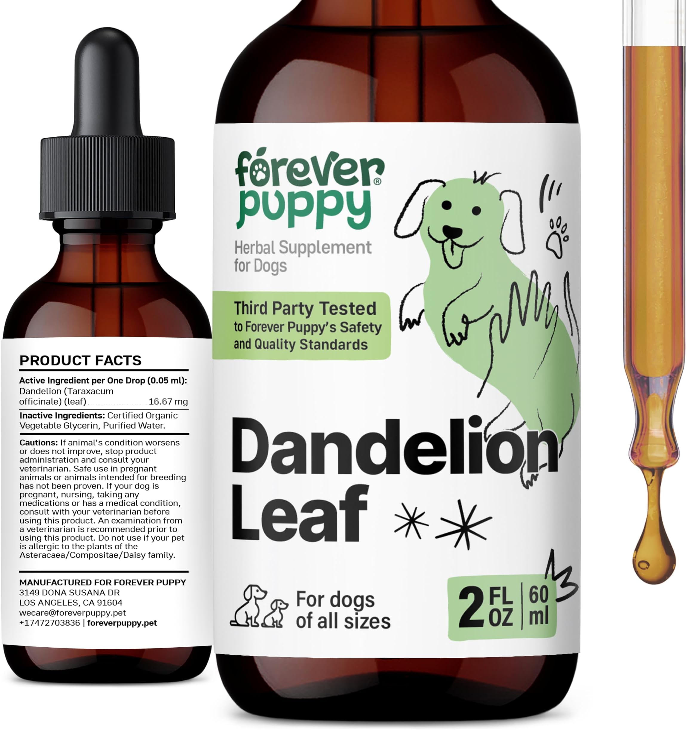 Dandelion Leaf Drops for Dogs - Kidney Health Liquid Supplement for Large, Medium & Small Dogs - Kidney Cleanse Detox Drops w/Dandelion Leaves Tincture - 2 oz