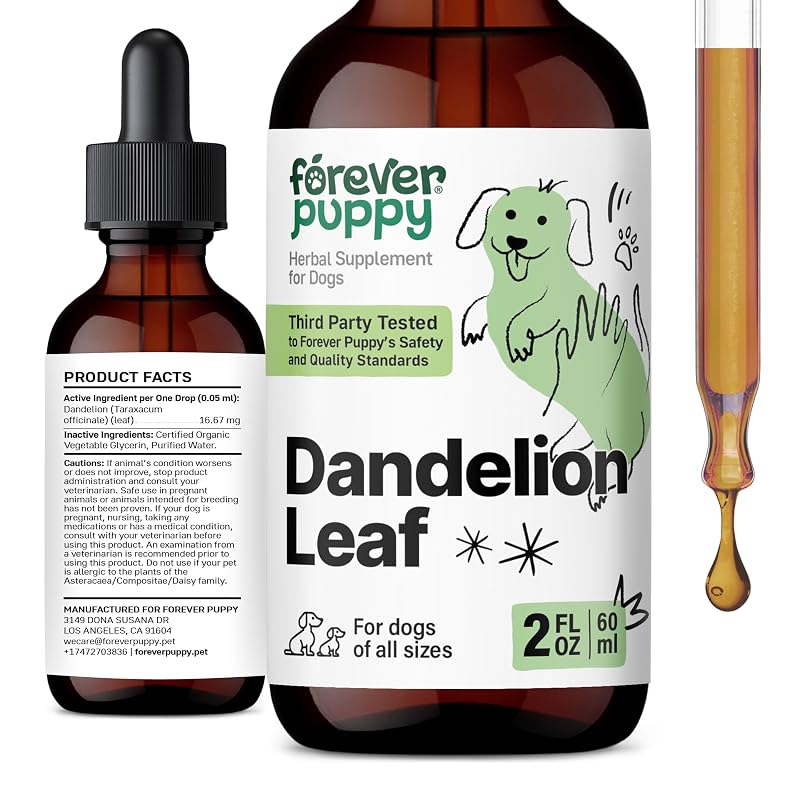 Suplemento Fitoterápico para Cães Forever Puppy, Gotas de Folha de Dente-de-Leão sem Álcool, 60 mL