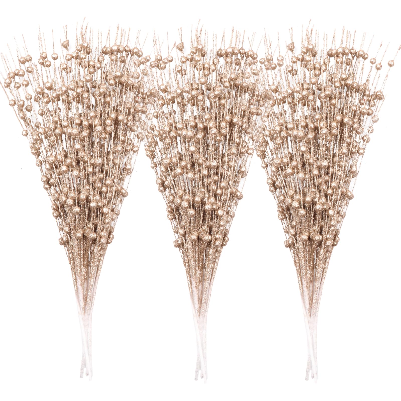 18 Pack Artificial Glitter Berry Stem Ornaments 15.7in Decorative Christmas Picks Glittery Bead Sticks Branches for Christmas Tree Decor DIY Wreath Crafts Home Decor (Champagne)