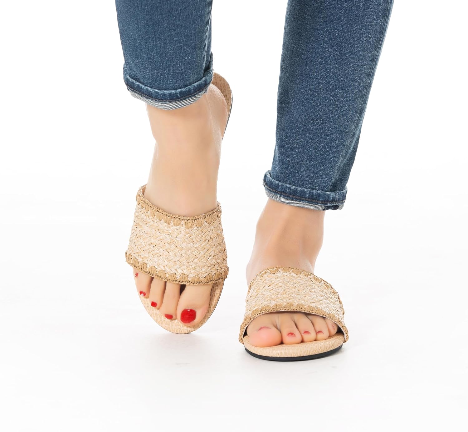 Mtzyoa Women Flat Sandals Braided Leather Nude Summer Dressy Fashion Evening Party Wedding Sandals - Image 2