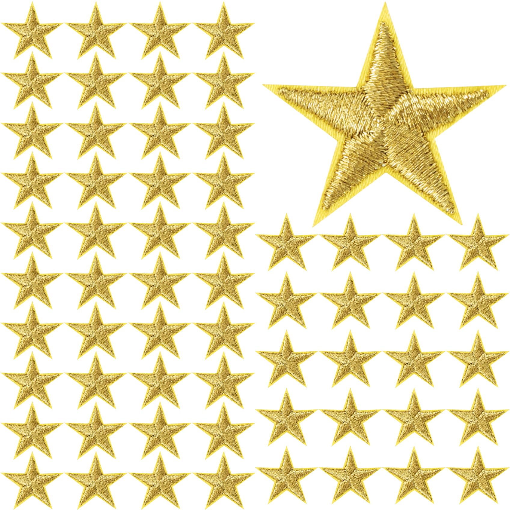 PAGOW 60 Pcs Star Iron on Patch, 1 Inch Sew on Star Embroidered Patches, Iron on Patches Embellishments for Clothes, Hats, Jackets, Backpacks, Stars Decor, Appliques Decoration (Gold, 1'')