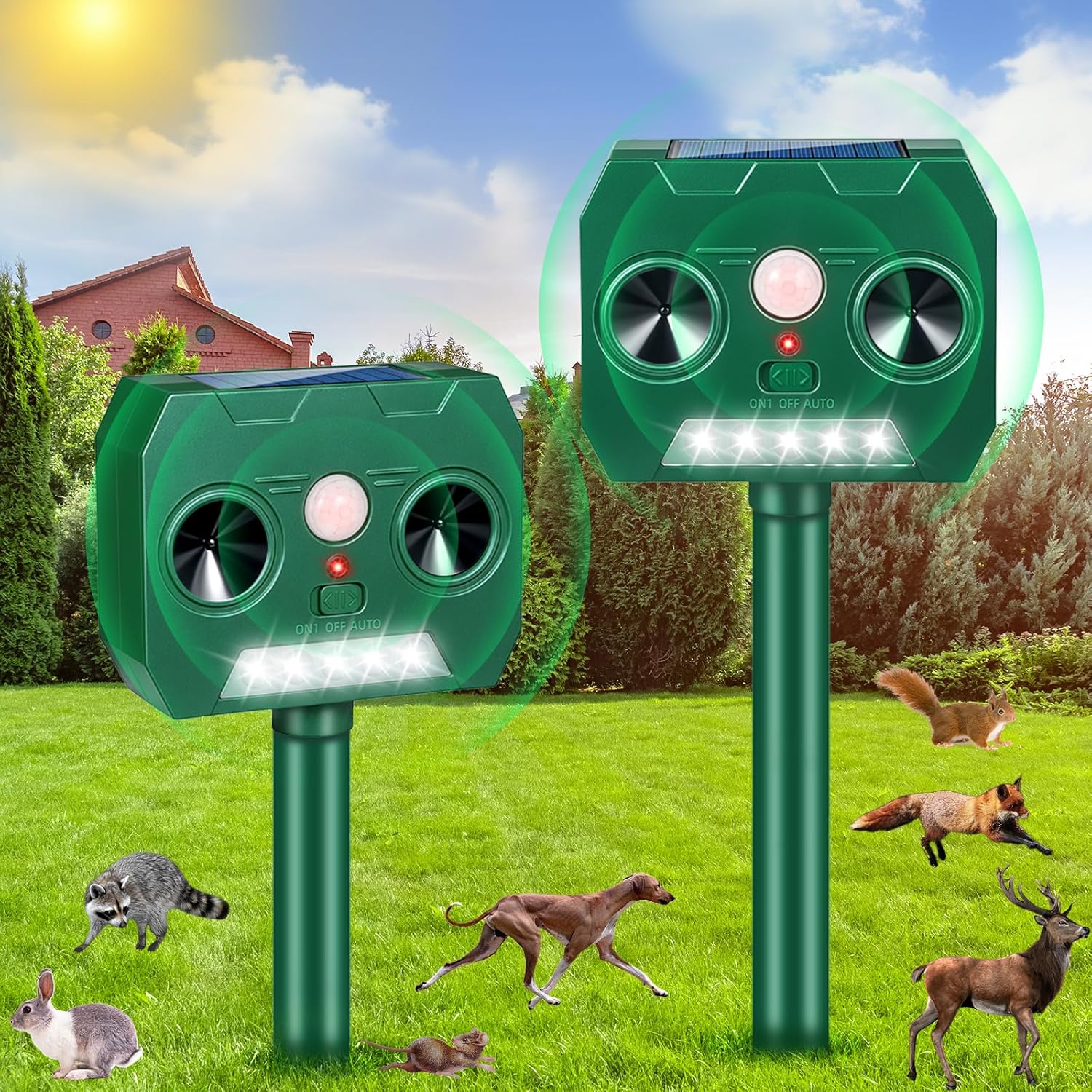 2025 Solar Ultrasonic Animal Repellent, Cat Repellent Outdoor, Deer Repeller Squirrel Deterrent with Motion Detection Suitable for Dog Rabbit Raccoon Coyote, Skunk Repellent for Yard(2Pack)