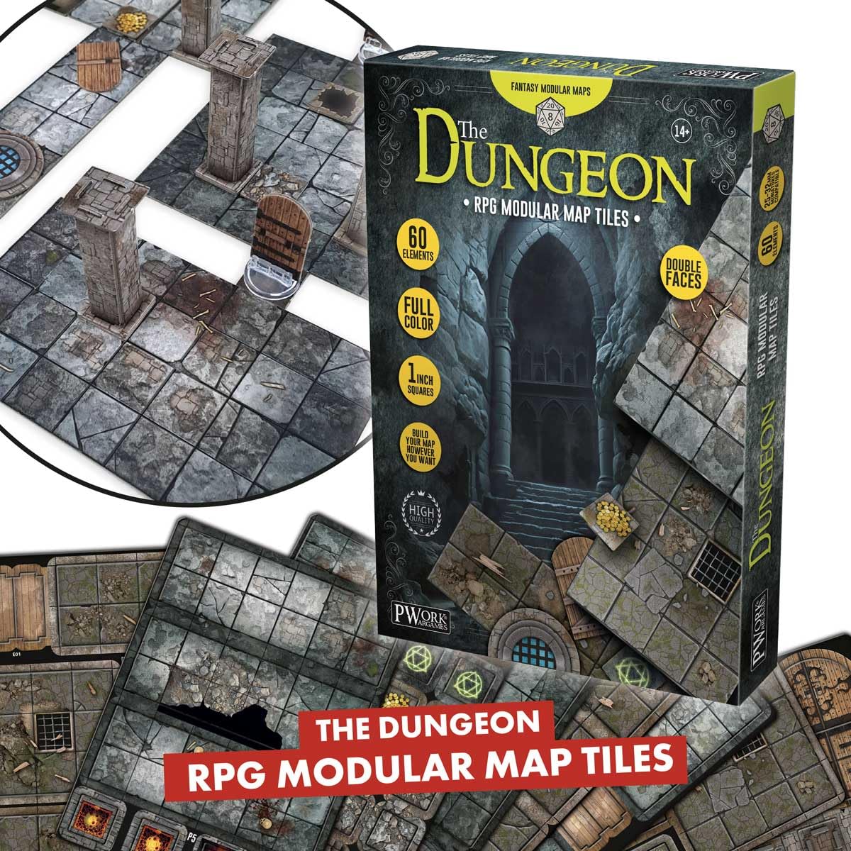 The Dungeon RPG modułowe płytki mapowe, dwustronne płytki kartonowe