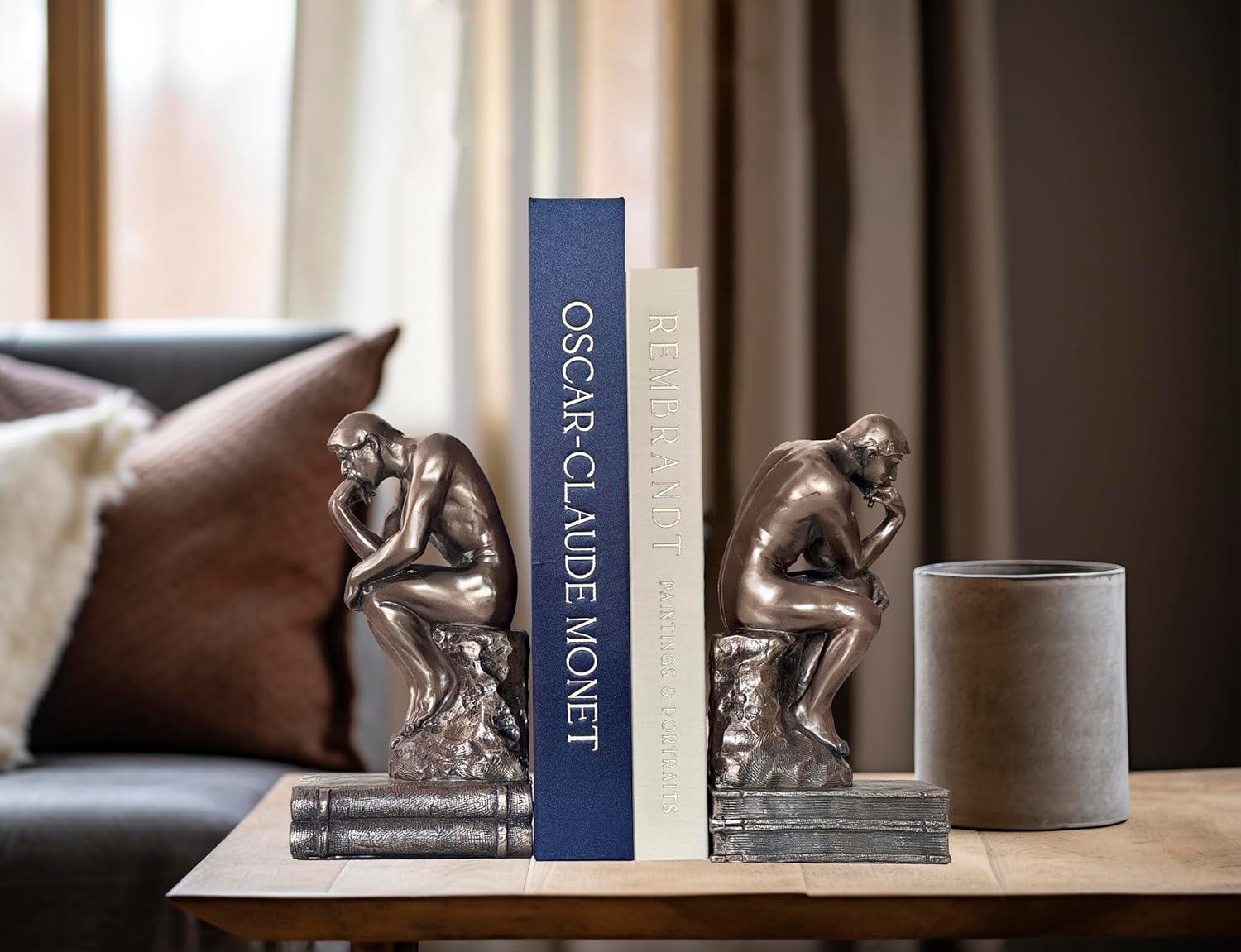 2PCS Vintage The Thinker Statue Bookends for Shelves Cold Cast Bronze Decorative Bookends for Heavy Books Home Office Desktop（Bronze Thinker）