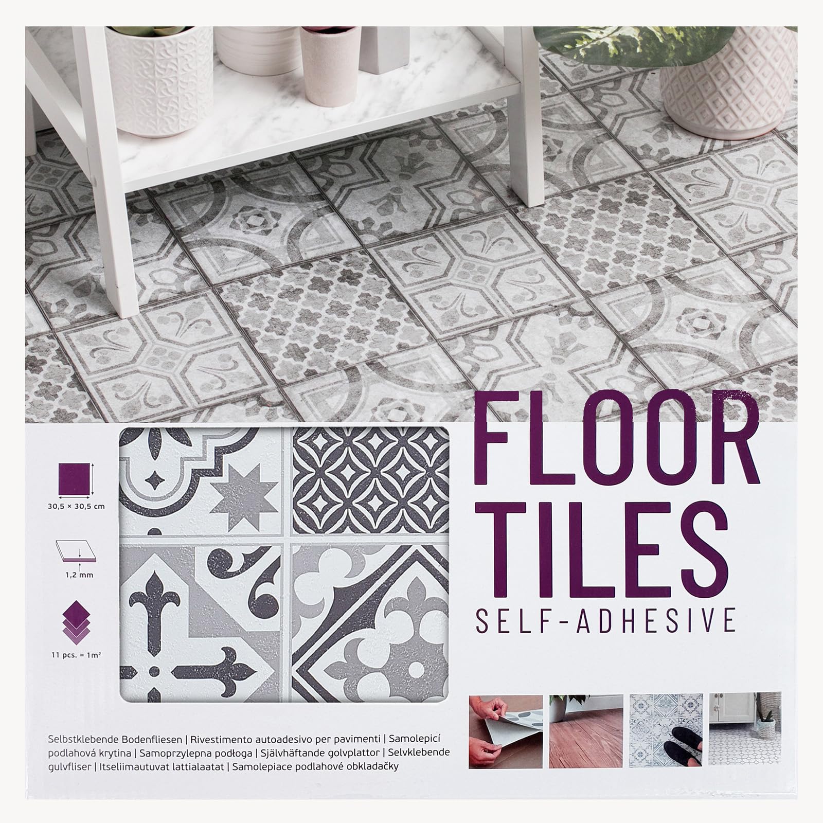 DecoMeister Baldosas Adhesivas 30,5x30,5 cm - Losetas Vinílicas Autoadhesivas para Cocina, Baño - Azulejos PVC Impermeable - Suelo Vinílico Decorativo Grosor 1,2 mm - Muster oriental, 2m², 22 piezas