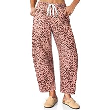 Vetinee Barrel Jeans Women Trendy Wide Leg Leopard Cheetah Pants High Waisted Pull On Drawstring Stretchy Denim Pants