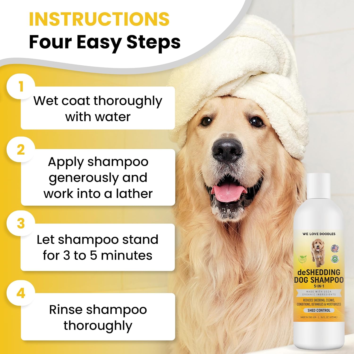 We Love Doodles Deshedding Dog Shampoo & Conditioner and Dog Slicker Brush - Infuses Skin & Coat with Vitamins & Omega 3, Shed Control for Dogs, Brush for Grooming Pet Hair, Made in USA