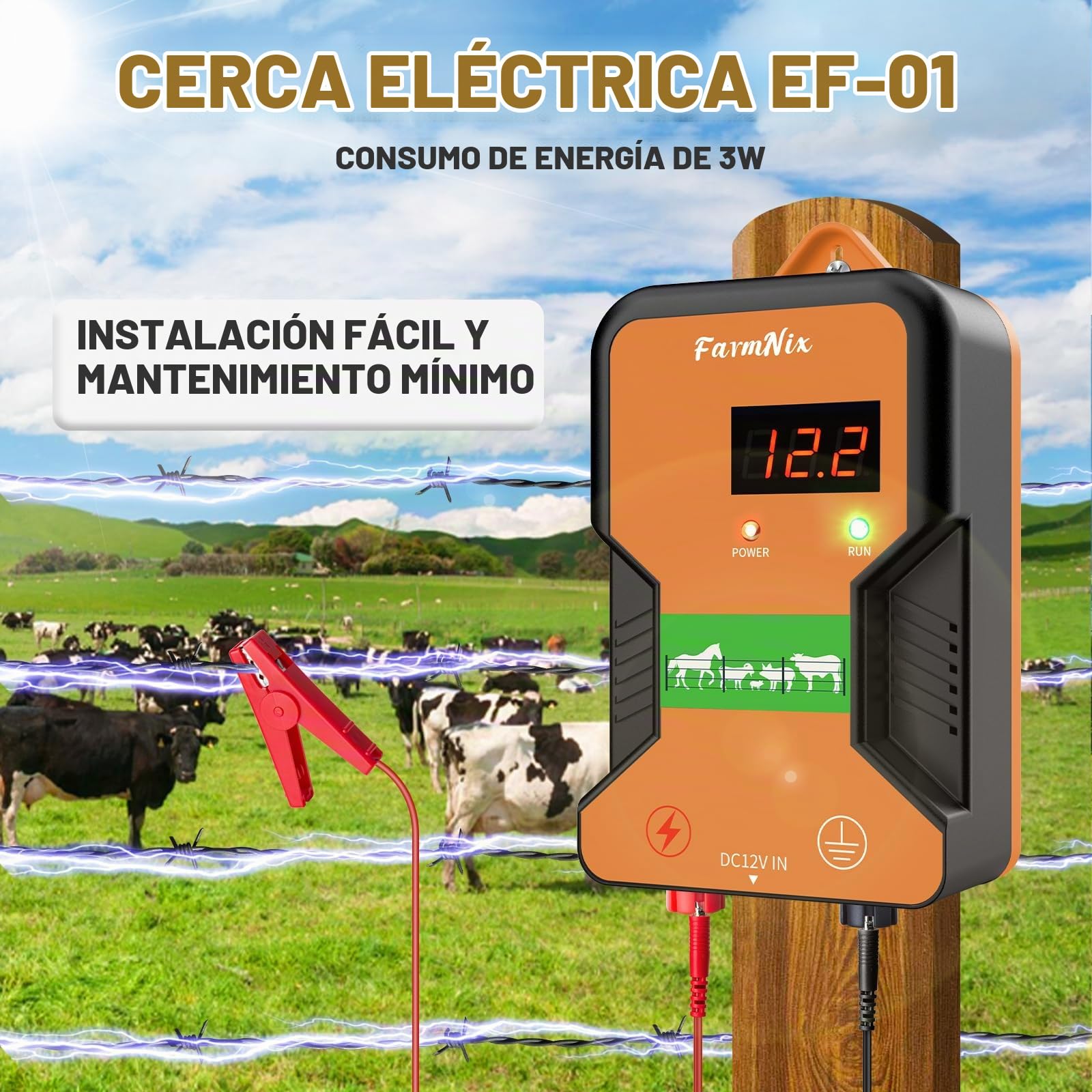 Pastor eléctrico de 15KM, controlador de cerca eléctrica 2J / 12KV | fuente de alimentación enchufable para prevención de vida silvestre, granjas, aves de corral y jardines