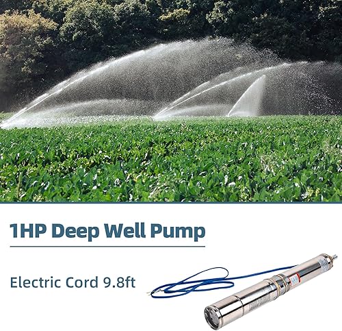 Miniatura 7 de Bomba sumergible de pozo profundo 1HP, 220 V60 Hz, 33 GPM, cabeza de 207 pies, acero inoxidable con cable de 9.8 pies, bombas de agua de acero