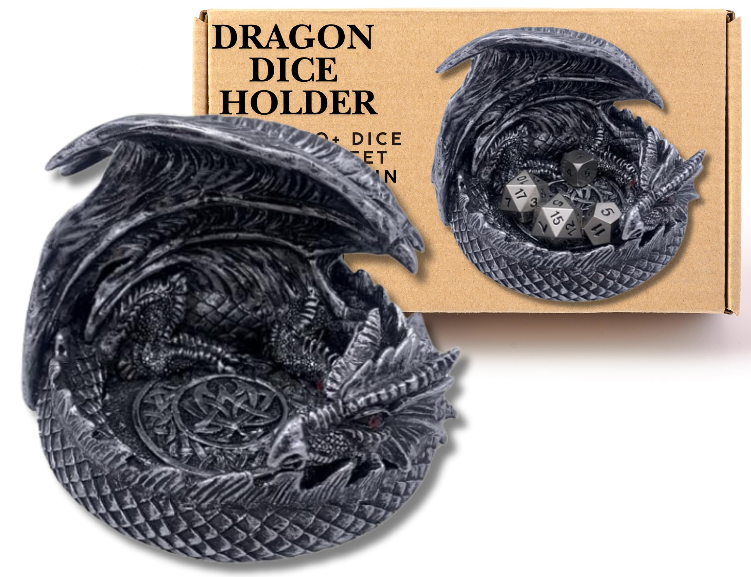 The Grinning Gargoyle Silver Grinning Gargoyle - 14Cm Dragon Dnd Dice Jail Guardian In - Perfect Dragon Dice Holder For Roleplaying Games - Dnd Dice Tray And Storage - Dnd Gift Decor - D And D Gifts For Rpg Display