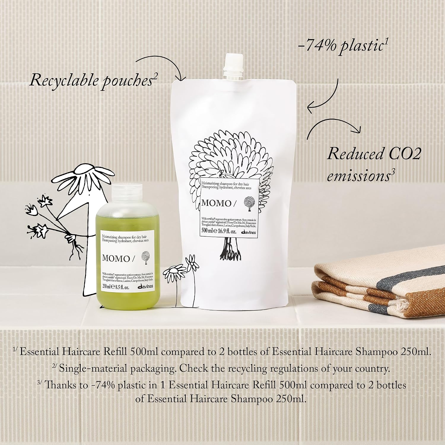 Davines MOMO/Shampoo, Moisturizing Gel Shampoo for Dry or Dehydrated Hair - Deeply Hydrates with Apricots - Gentle Cleanser Restores Softness, Shine & Moisture image 3