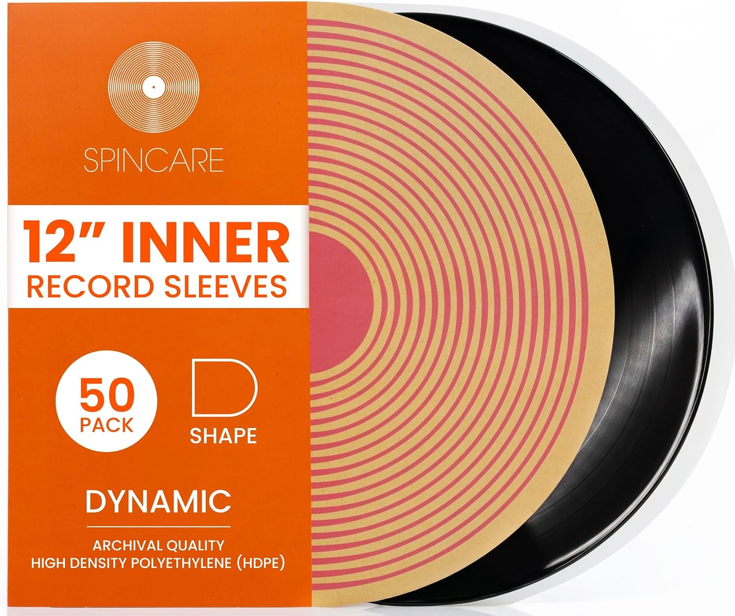 Spincare 50x 12 Inch Anti-Static Inner Vinyl Record Sleeves | Dynamic Rounded Edge LP Protective Sleeve | Premium HDPE Anti-Static Album Protection | Archival HDPE Plastic Vinyl Record Storage Covers