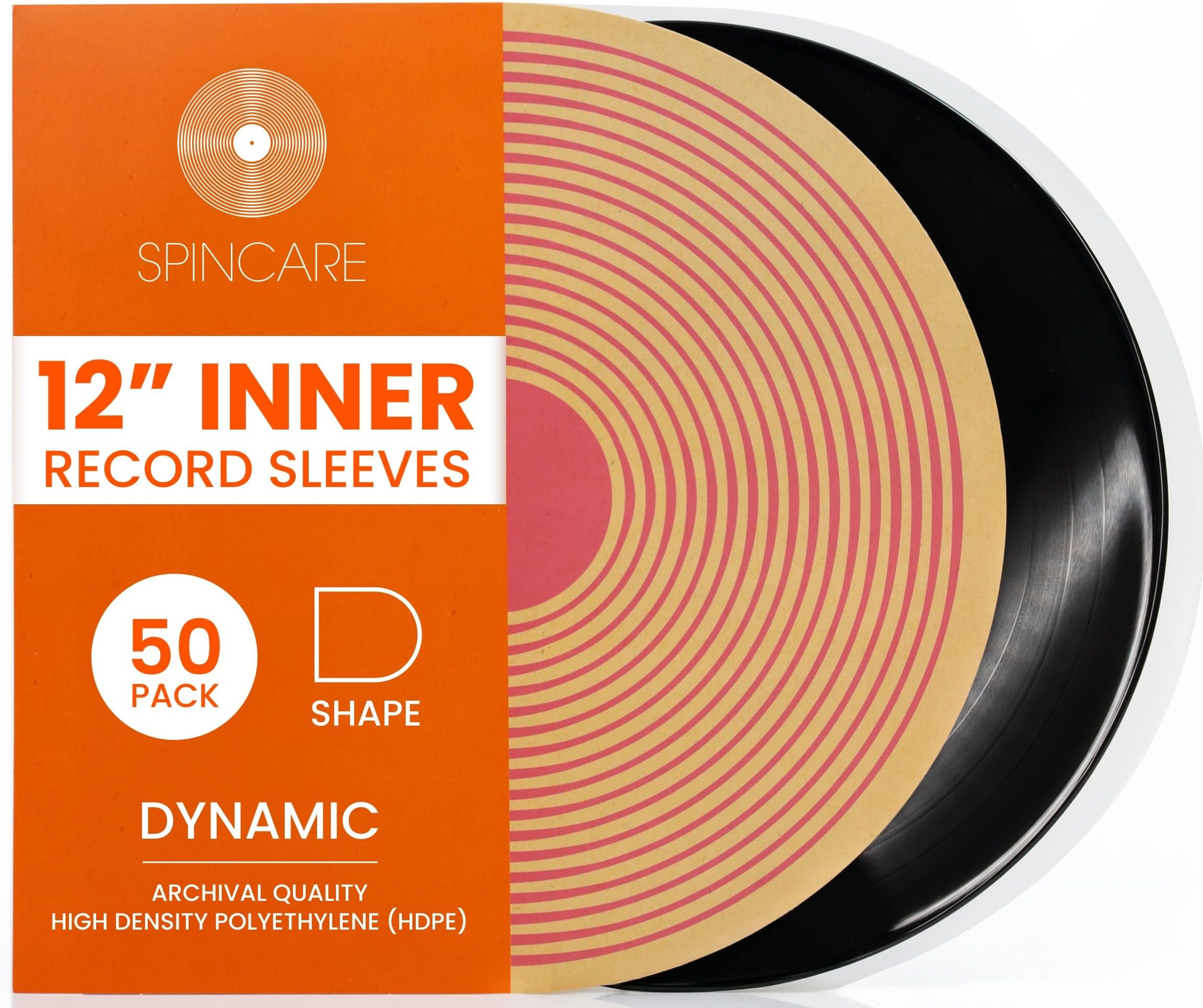 Spincare 50x 12 Inch Anti-Static Inner Vinyl Record Sleeves | Dynamic Rounded Edge LP Protective Sleeve | Premium HDPE Anti-Static Album Protection | Archival HDPE Plastic Vinyl Record Storage Covers