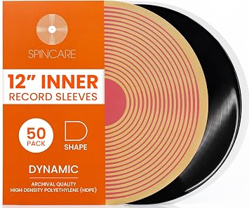 SPINCARE 50x 12 Inch Dynamic Anti-Static Inner Vinyl Record Sleeves