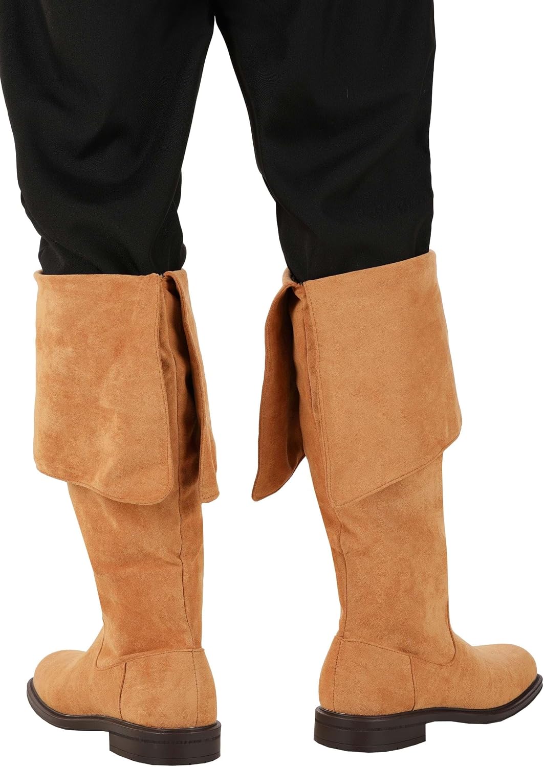Men's Brown Captain Pirate Costume Boots - Faux Suede, Pull-On, Rolled Cuffs, Comfortable Fit, Polyester & Spandex Lining