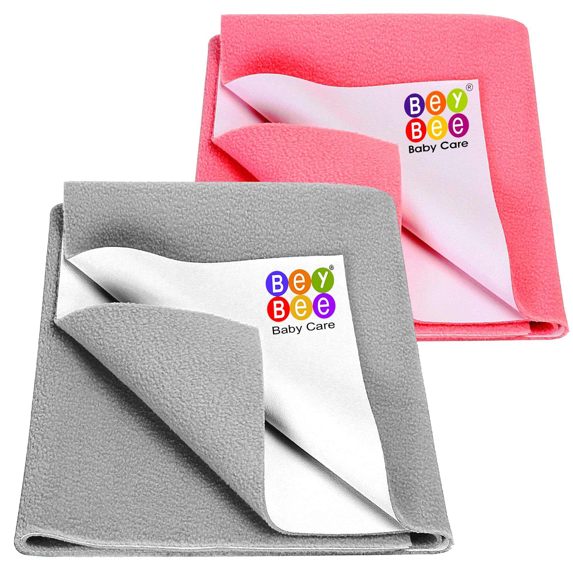 BeyBee Anti-Piling Fleece Extra Absorbent Quick Dry Sheet for Baby, Baby Bed Protector, Waterproof Baby Sheet(Small Combo, Grey + Salmon Rose),2 Count