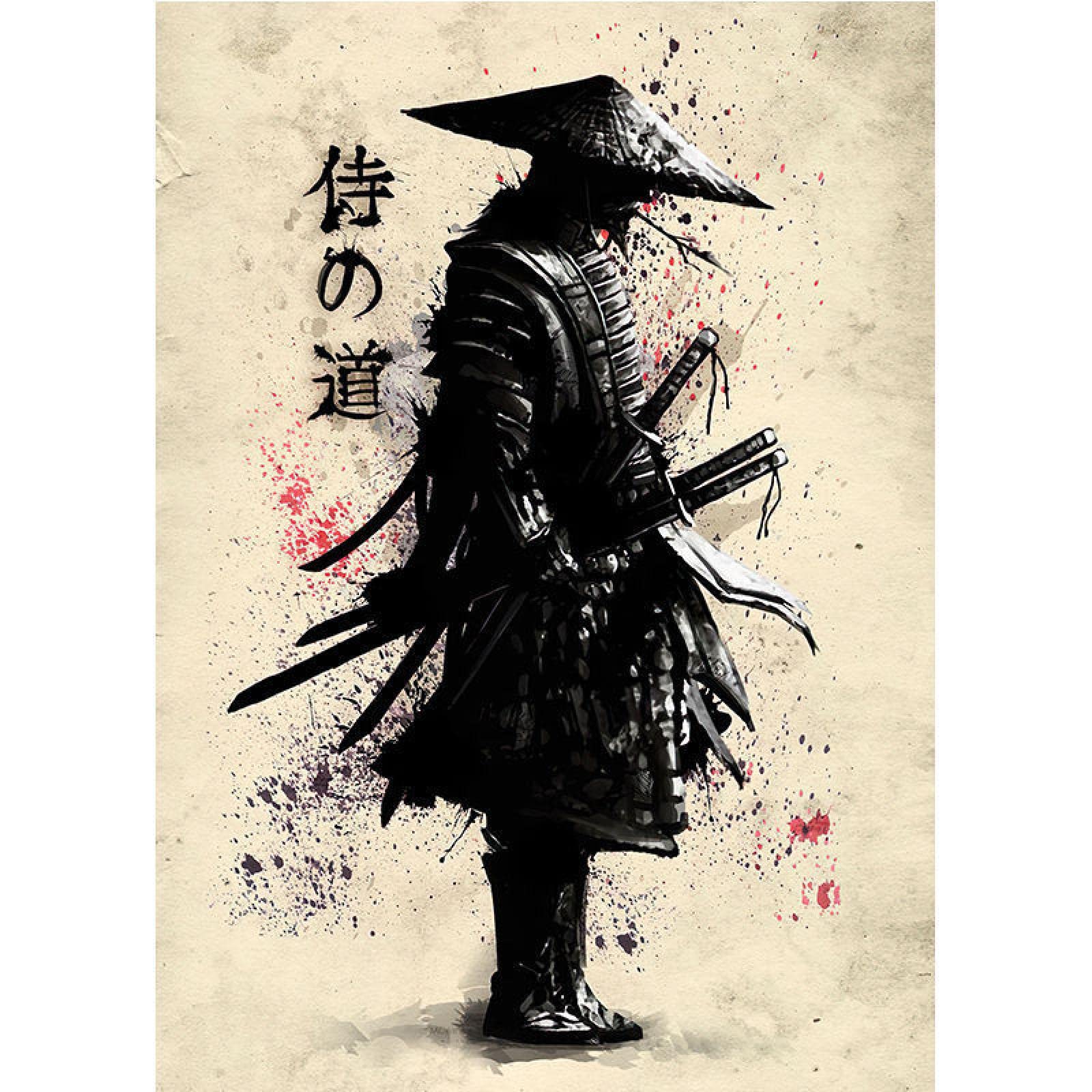Samurai giapponese Poster e Stampe Wall Art Samurai Character Tela Pittura Decorazione domestica per soggiorno Camera da letto 60x80cm Senza cornice